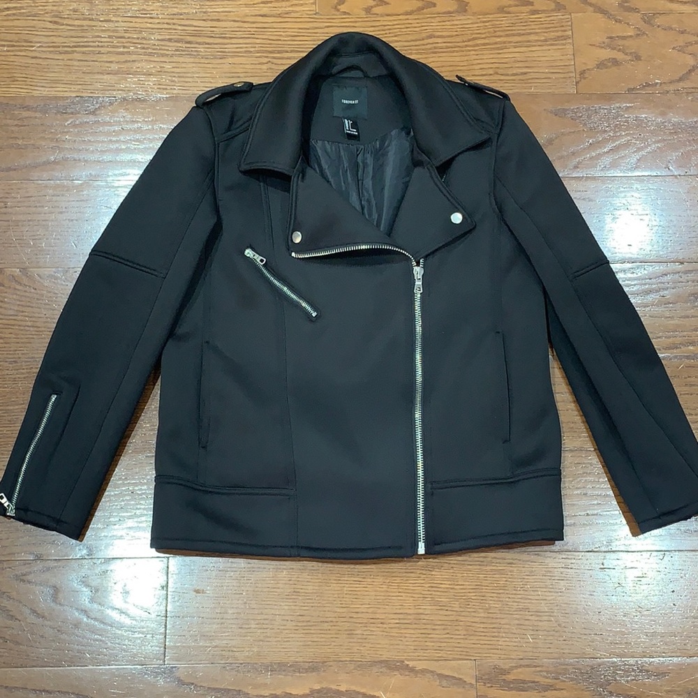 Forever 21 Black Moto Jacket with Silver Hardware